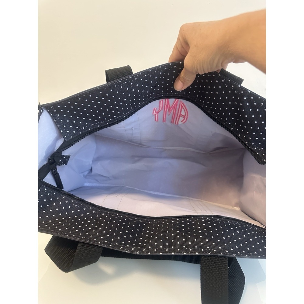 Thirty-One Gifts Black Polka Dot Utility Tote Bag Zipper Closure - Picture 4 of 16